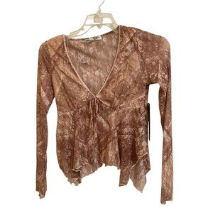 Madden Girl juniors lace sheer with Long Sleeve cropped Blouse- NWT